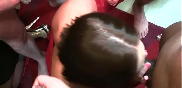  Hottie gets bukkake cum facial